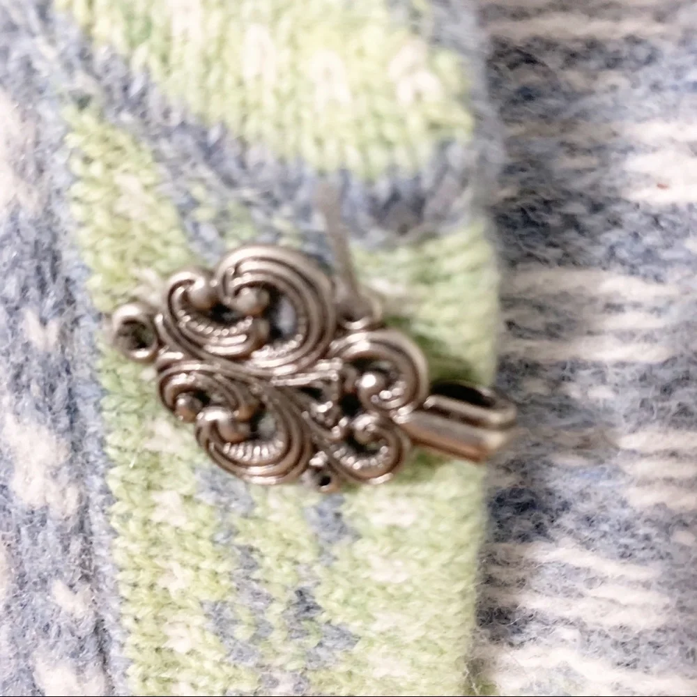 Vintage Carroll Reed Icelandic 100% Wool Cardigan Silver Toned Buckle Hardware